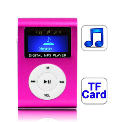 TF (Micro SD) Card Slot MP3 Player with LCD Screen, Metal Clip (Magenta) - Click Image to Close